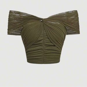 Olive Green mesh tube top off shoulder top